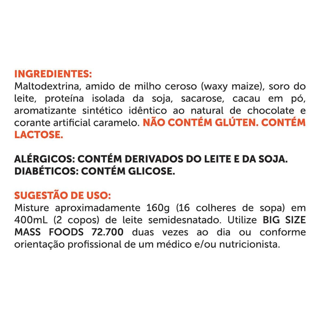 Imagem 2 do produto Hipercalórico Big Size Mass BRN Foods 72.700 - 6kg