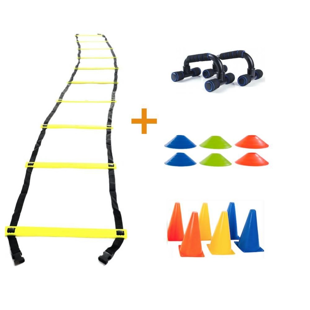 Kit Treinamento Funcional Yang Fit: Escada de Agilidade + Cones + Apoio de Flexão