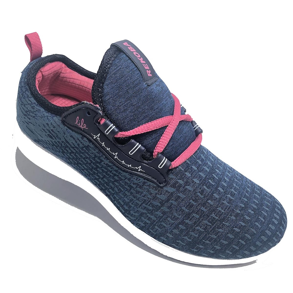 Tênis Rekoba Life Caminhada Feminino - Marinho e Pink - Foto 1