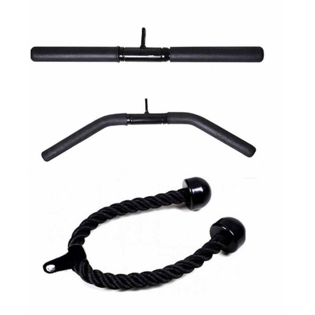 Kit de Puxadores de Musculação KL Master com Puxador Reto + Puxador Curvo + Pulley Corda