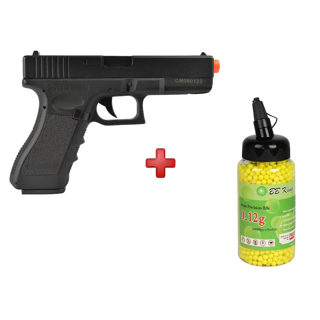 Pistola Airsoft Elétrica Cyma Glock G18C CM.030 Semi-Metal Bivolt + BBs BB King 0.12g - Foto 1