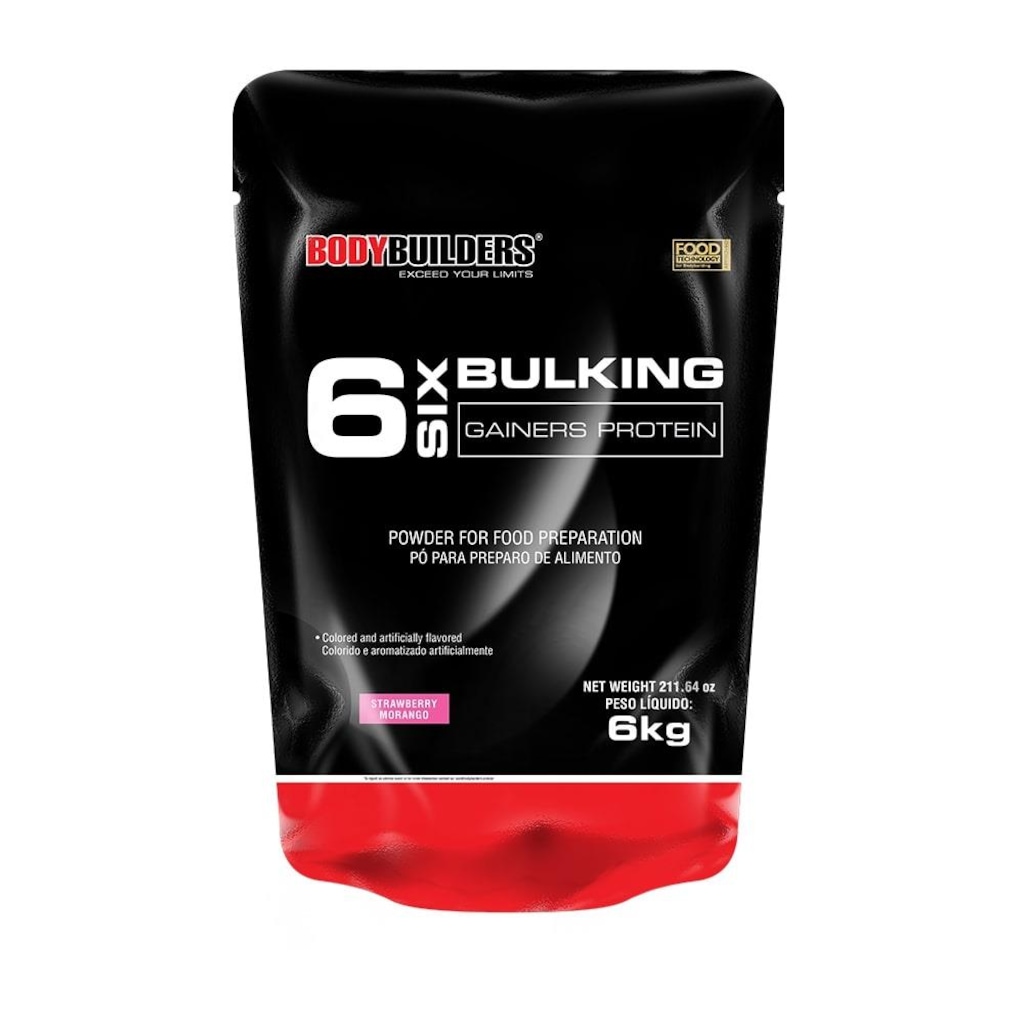Massa 6 Bulking Gainers Protein Bodybuilders - Morango - 6 Kg - Refil