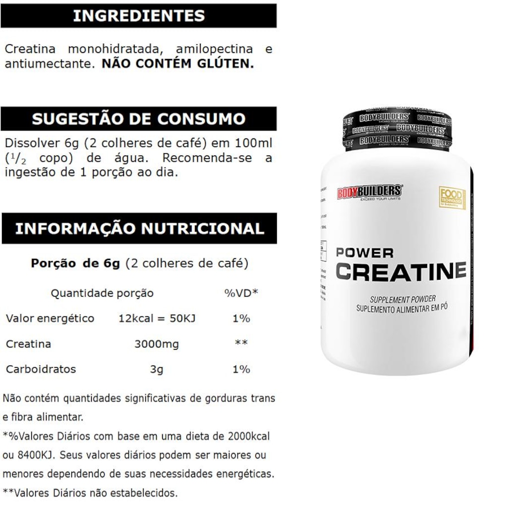 Imagem 3 do produto Kit Para Força: Hipercalórico Giant Mass Bodybuilders Chocolate 3kg + Creatina + Coqueteleira