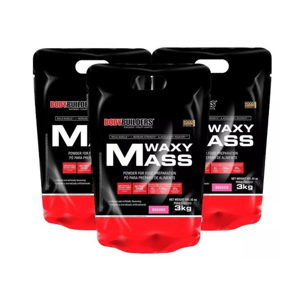 Kit Hipercalórico Bodybuilders Waxy Mass - Morango - 3Kg - 3 Unidades