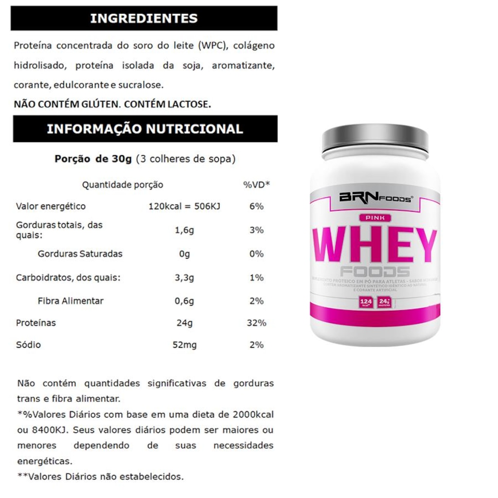 Imagem 3 do produto Kit Whey Protein BRN Foods - Morango - 900g + BCAA + Colágeno + Coqueteleira