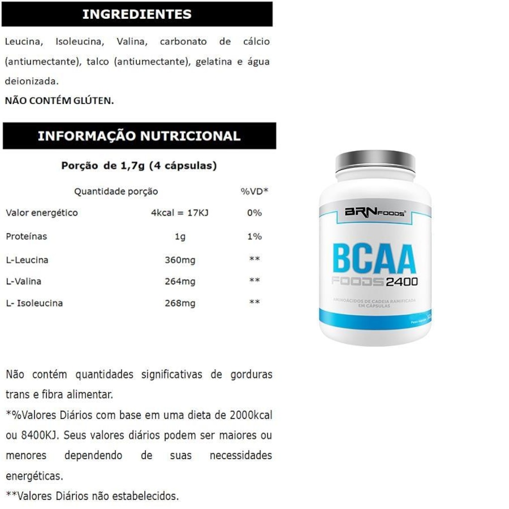 Imagem 3 do produto Kit Whey Protein BRN Foods Baunilha - 900g + BCAA 2400 + Creatina + Coqueteleira