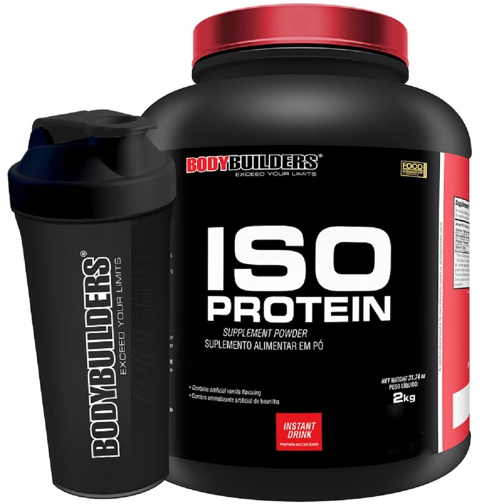 Whey Protein Isolado Bodybuilders - Morango - 2Kg + Coqueteleira