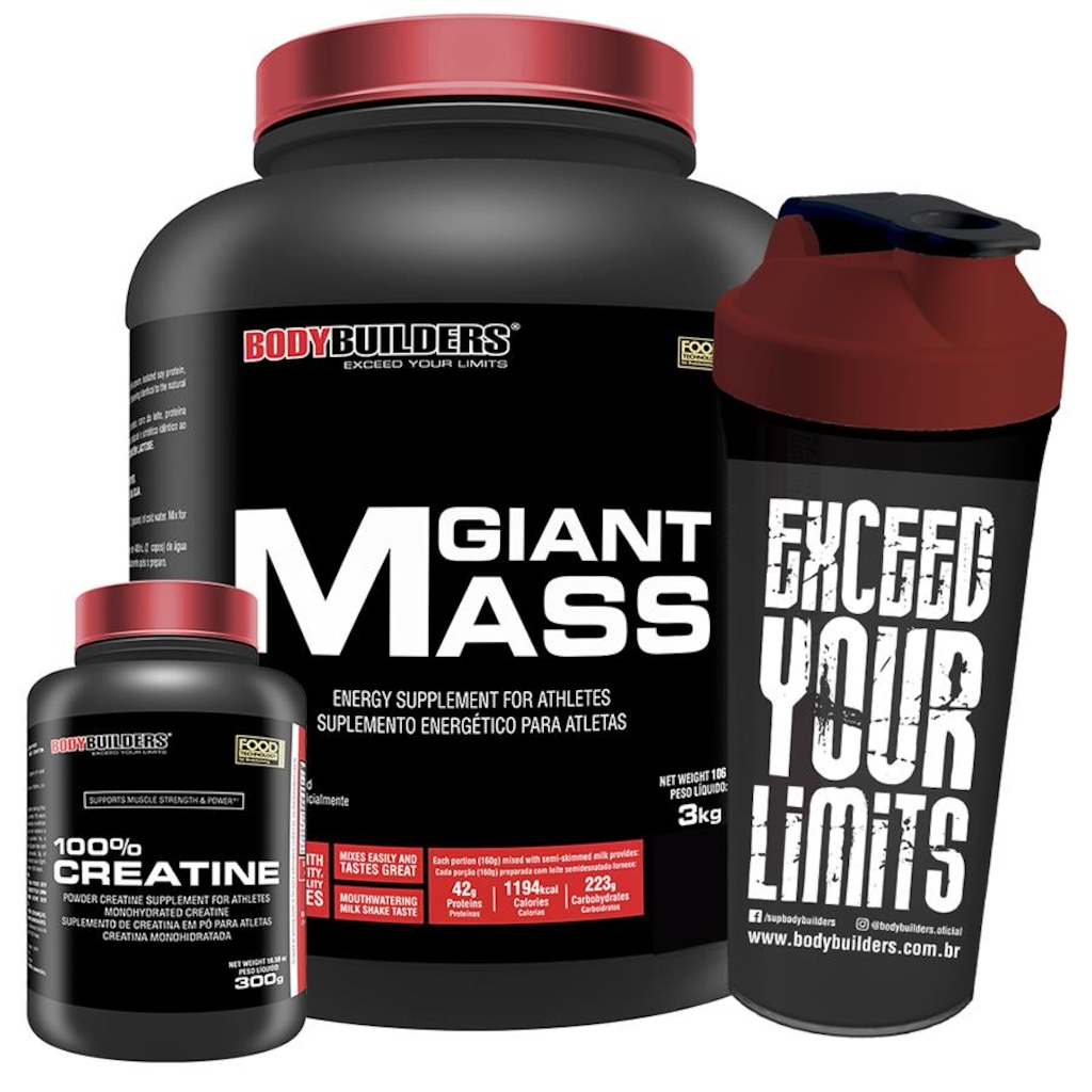Kit Para Força - Massa Bodybuilders - 3kg + Creatina + Coqueteleira