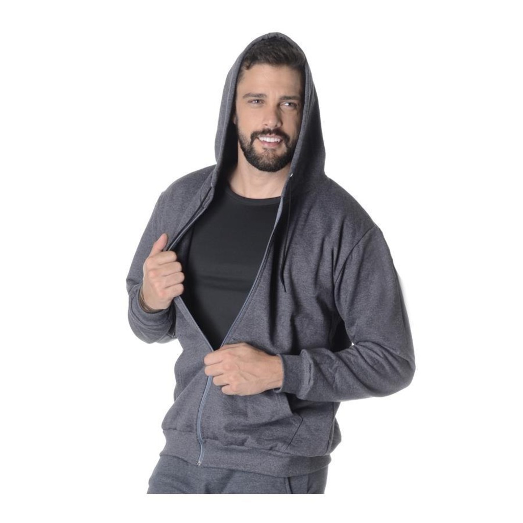 Jaqueta Moletom Suffix Flanelado com Capuz - Masculina - Foto 1