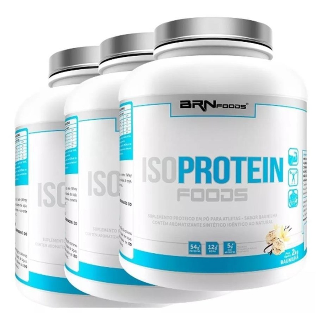 Kit Whey Protein Isolado Brn Foods - Baunilha - 2Kg - 3 unidades