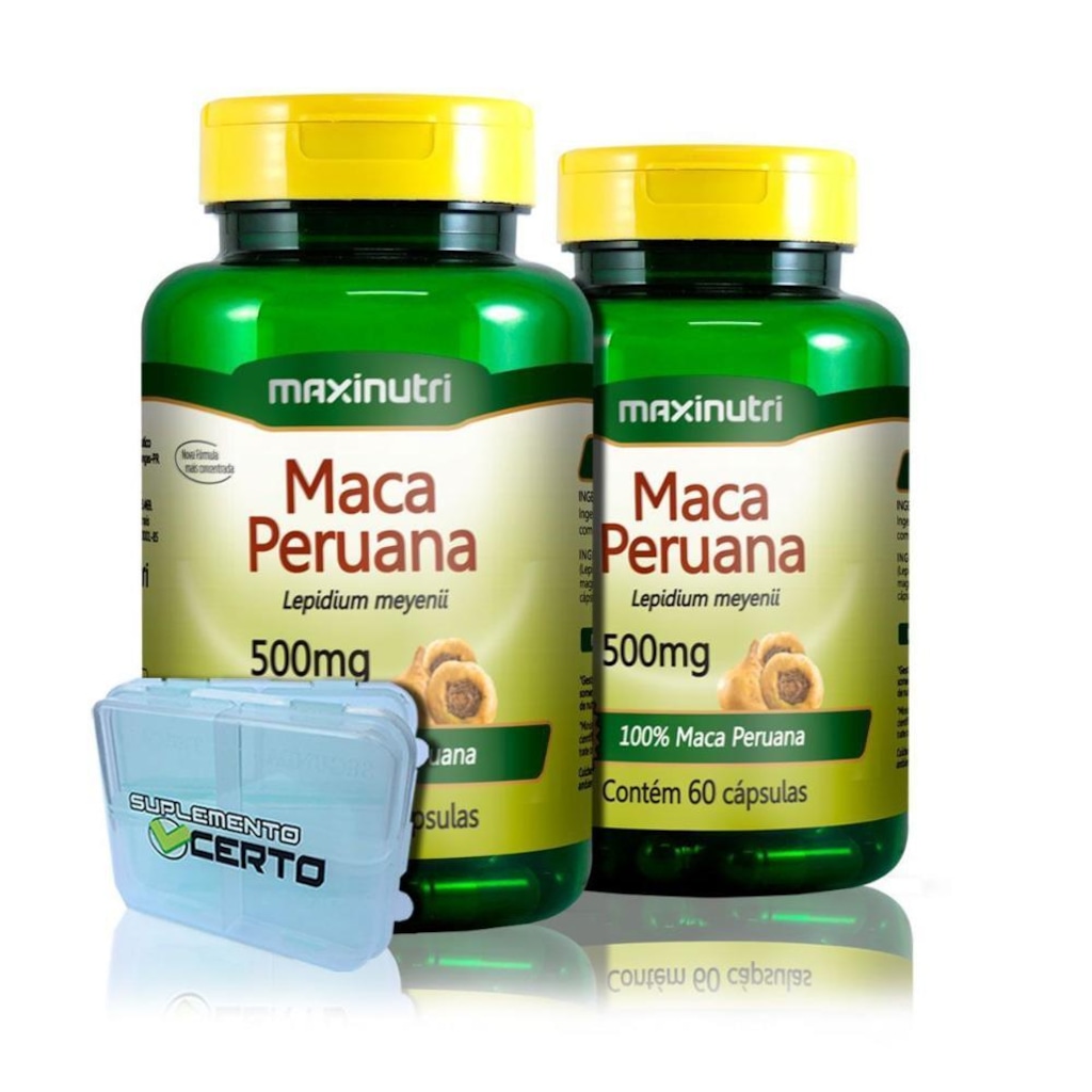 Kit 2x Maca Peruana Maxinutri - 500mg - 60 Caps + Porta Cápsulas - Foto 1