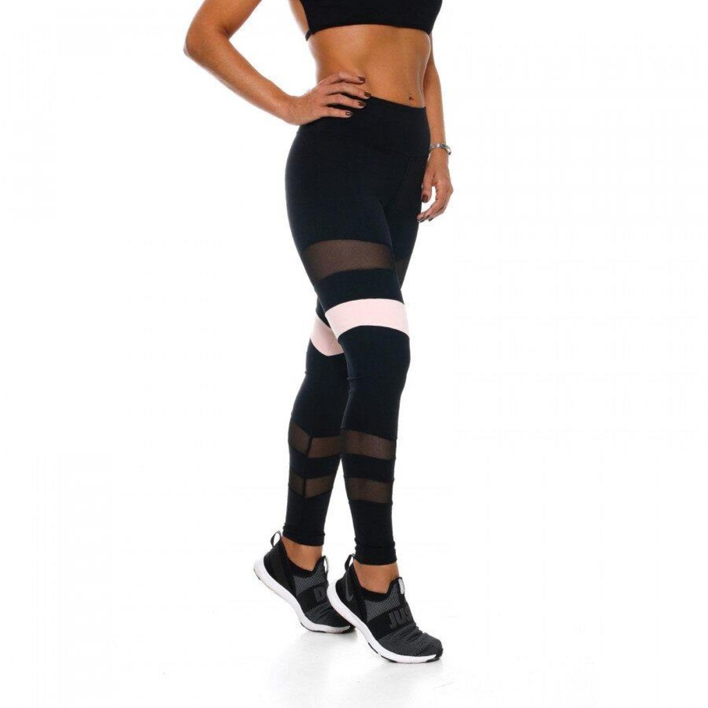 Calça Legging Miss Blessed Recortes Tule - Feminina - Foto 1