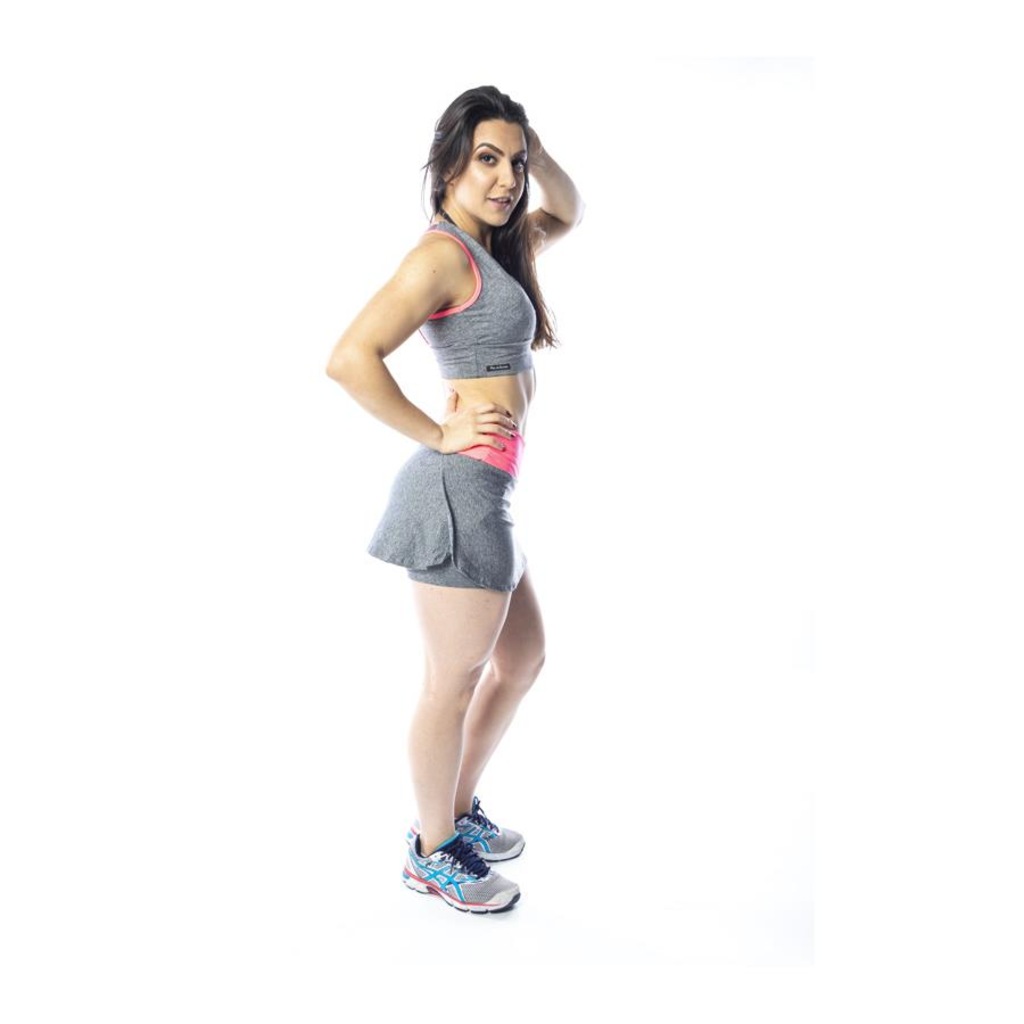 Conjunto Flor de Ameixa Short Saia Fitness e Top Fitness - Feminino - Foto 1