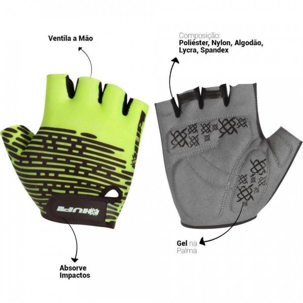 Imagem 2 do produto Luvas de Ciclismo Hupi Eco Dedo Curto Biometria Neon - Adulto