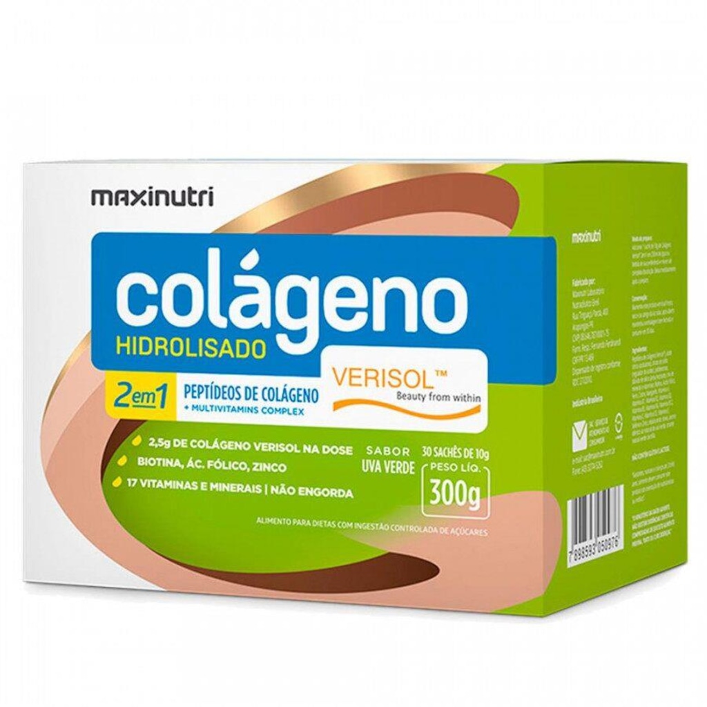 Colágeno Hidrolisado Verisol Maxinutri - Uva Verde - 30 Sachês - Foto 1