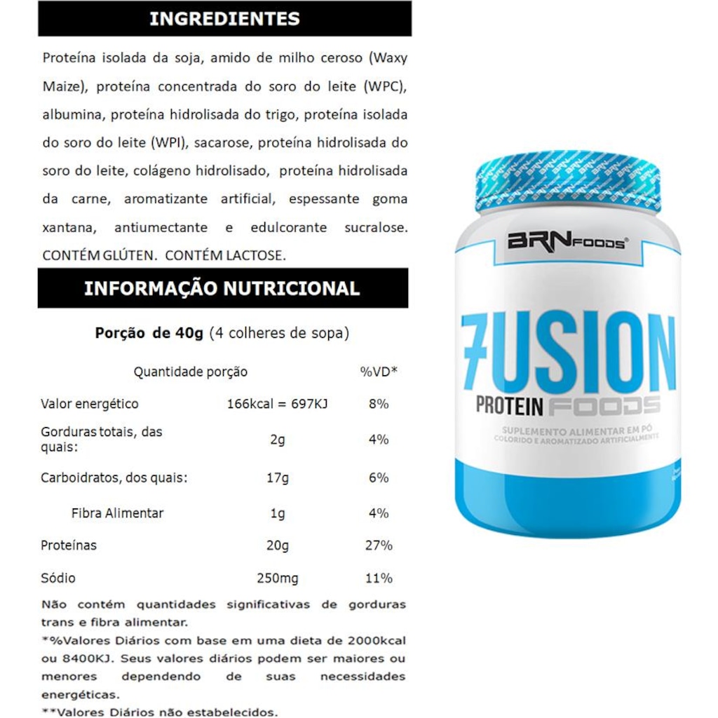 Imagem 2 do produto Kit BRN Foods Whey Protein Fusion - Morango 900g + BCAA Fit - 100g + Creatine Foods - 100g
