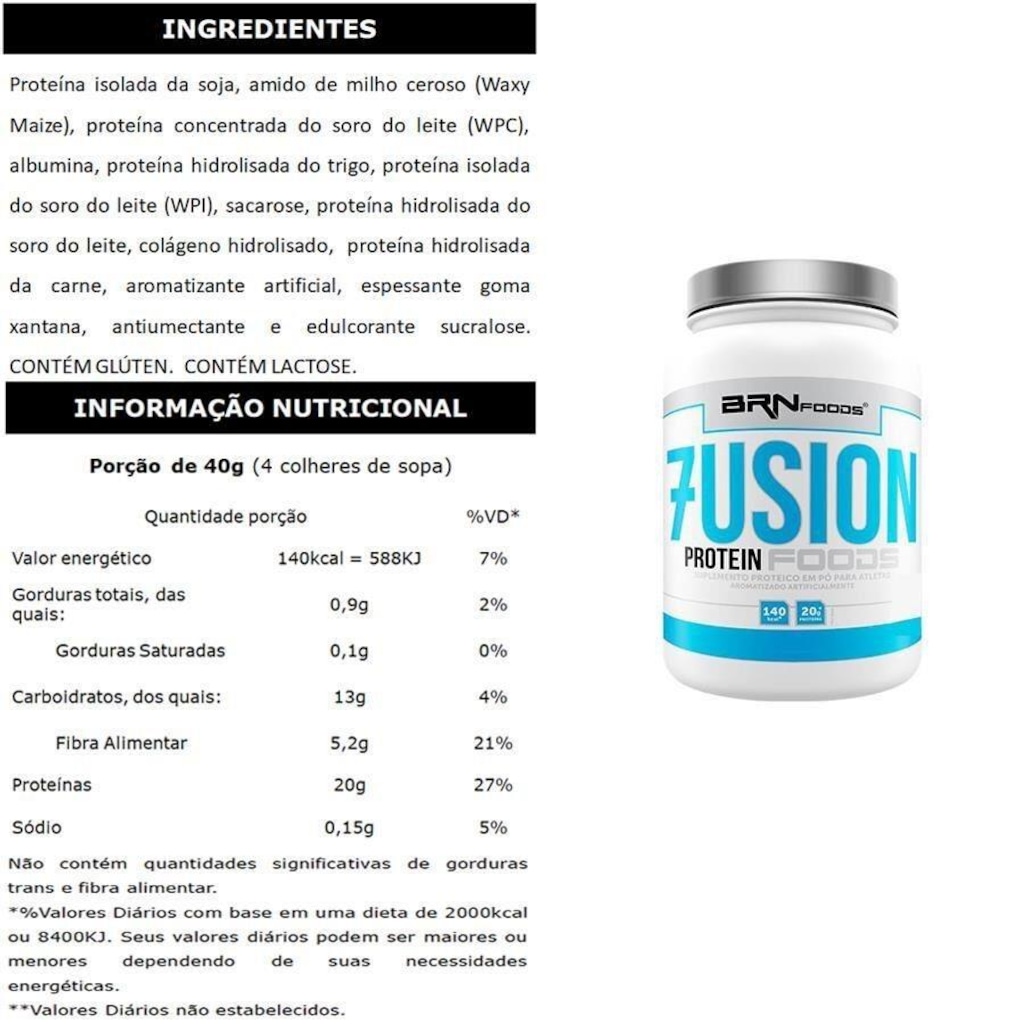Imagem 4 do produto Kit BRN Foods: Fusion - Baunilha - 2kg + BCAA Fit - Tangerina - 100g + Glutamina - Baunilha - 250g + Coqueteleira