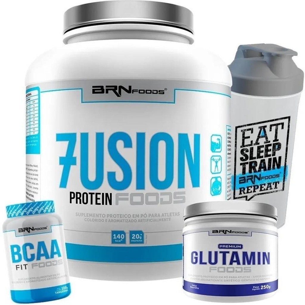 Kit BRN Foods: 2x 100% Isolada - Morango - 900g + BCAA Fit - Tangerina - 100g + Creatina 300g + Coqueteleira