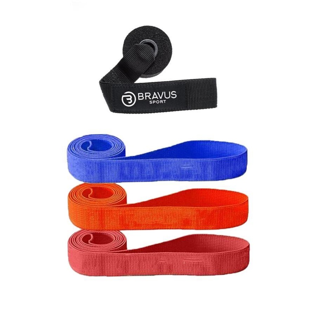 Kit Faixas Elásticas Bravus Sports Média e Forte com 3 Unidades + Âncora de Porta - Foto 1