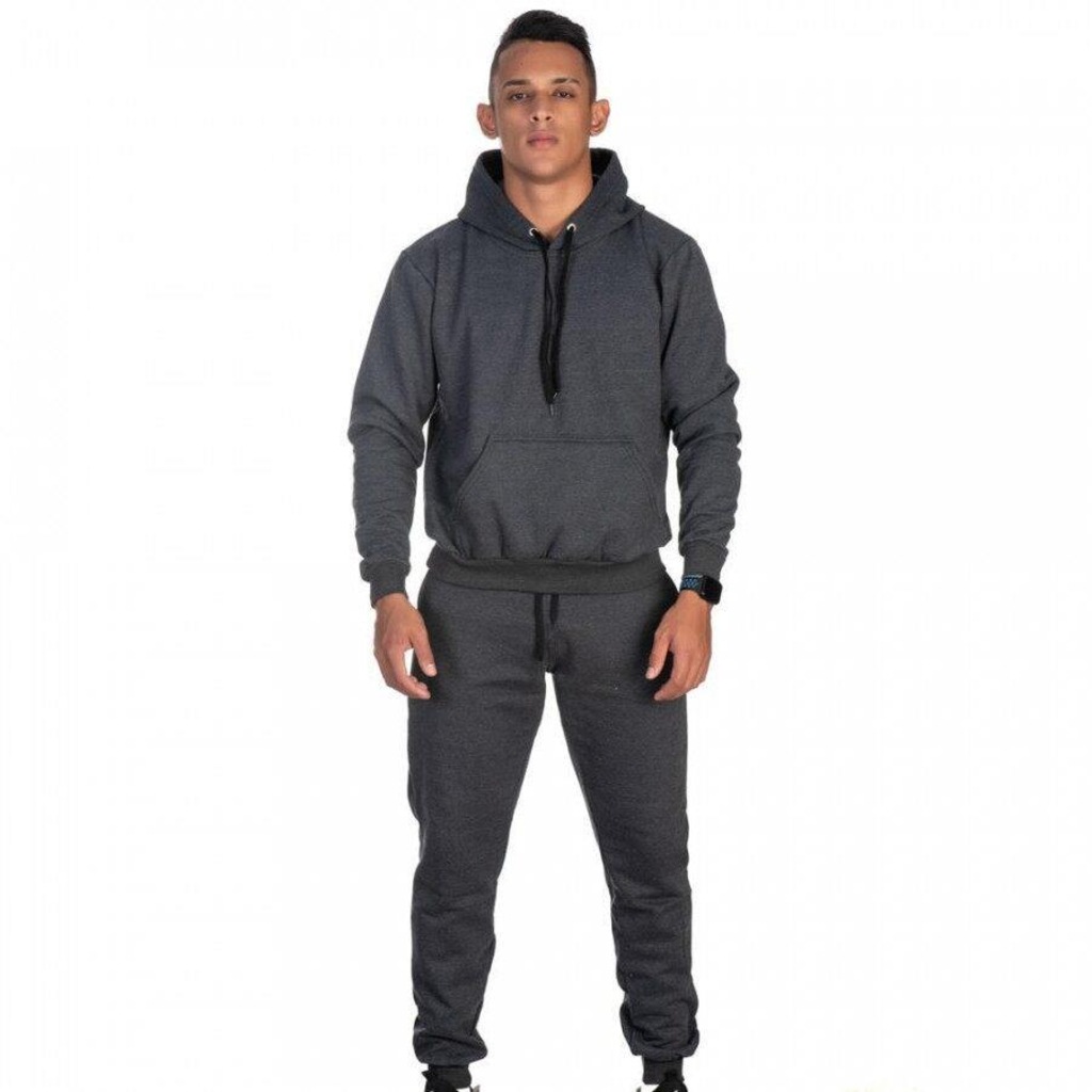 Kit Pandinus Imperador Moletom Blusa Flanelada Calça Macia Casual - Masculino - Foto 1