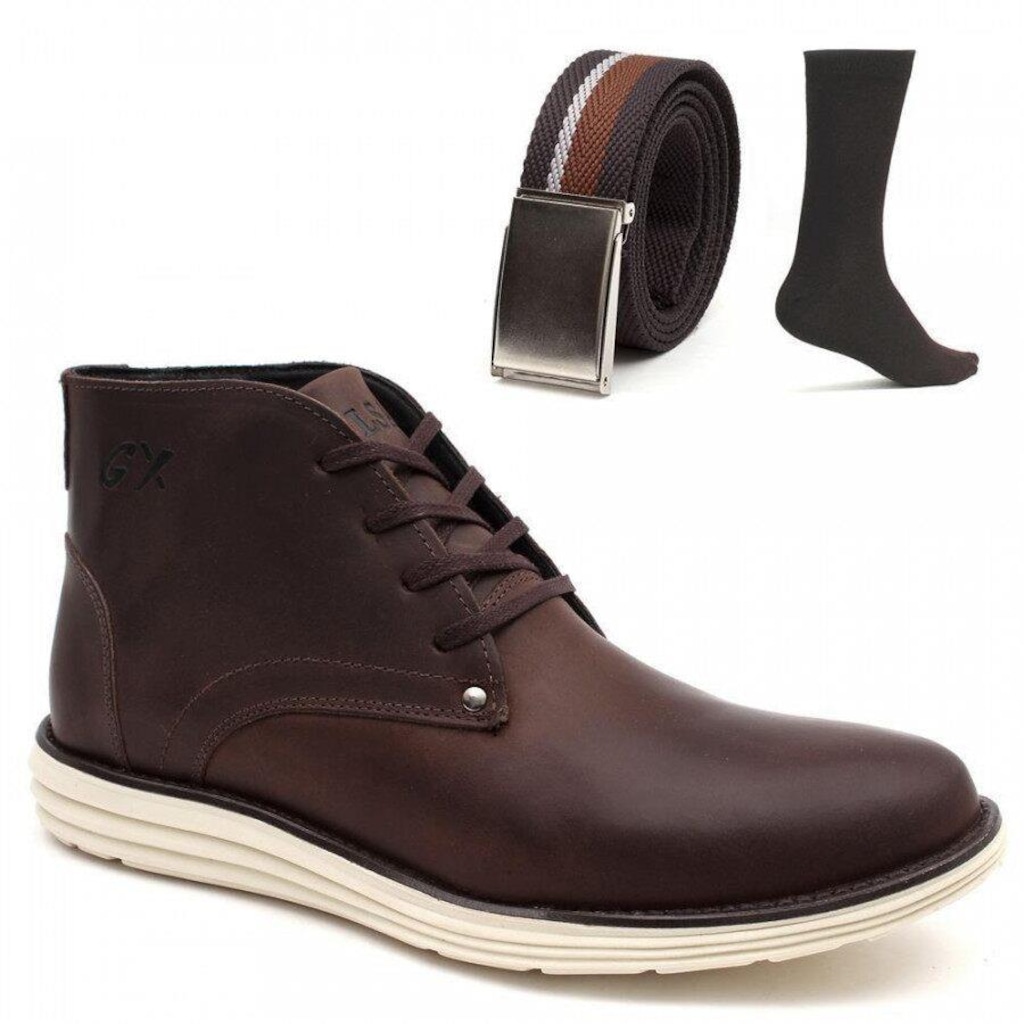 Kit Bota Delmont Casual Couro + Cinto + Meia Dia a Dia - Masculina - Foto 1