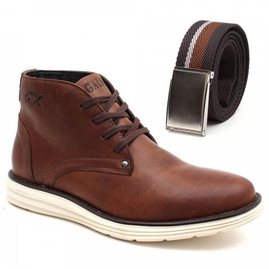 Kit Bota Delmont Casual Couro + Cinto Dia a Dia Conforto - Masculina - Foto 1