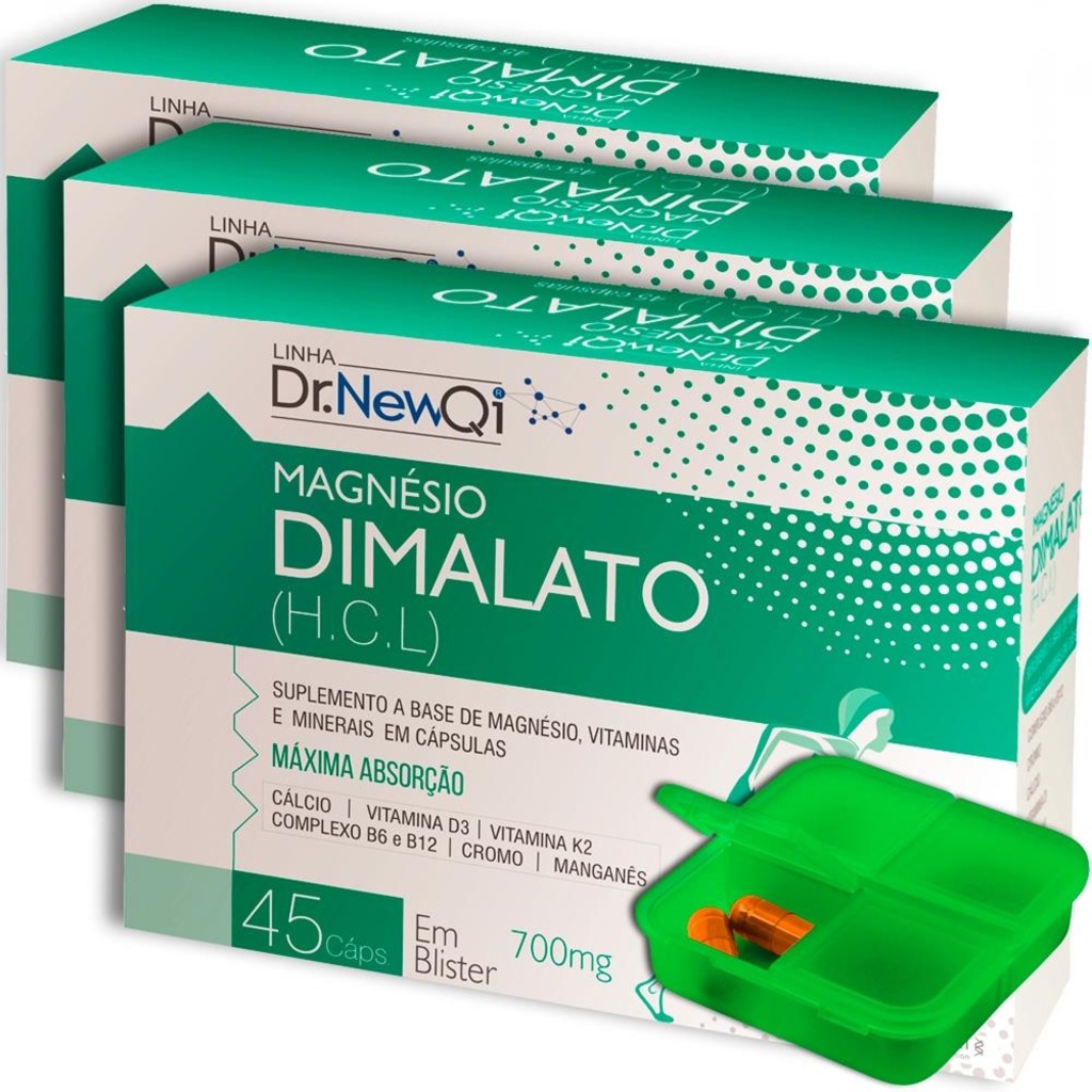 Kit Magnésio Dimalato Upnutri 700mg - 45 Cápsulas - 03 Unidades + Porta Comprimidos - Foto 1