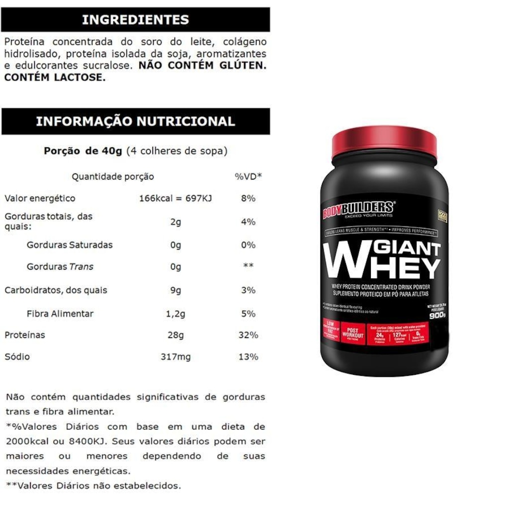 Imagem 2 do produto Kit 2x Giant Whey Bodybuilders - Chocolate - 900g + 2x Creatina - 100g + 2x BCAA - Tangerina - 100g
