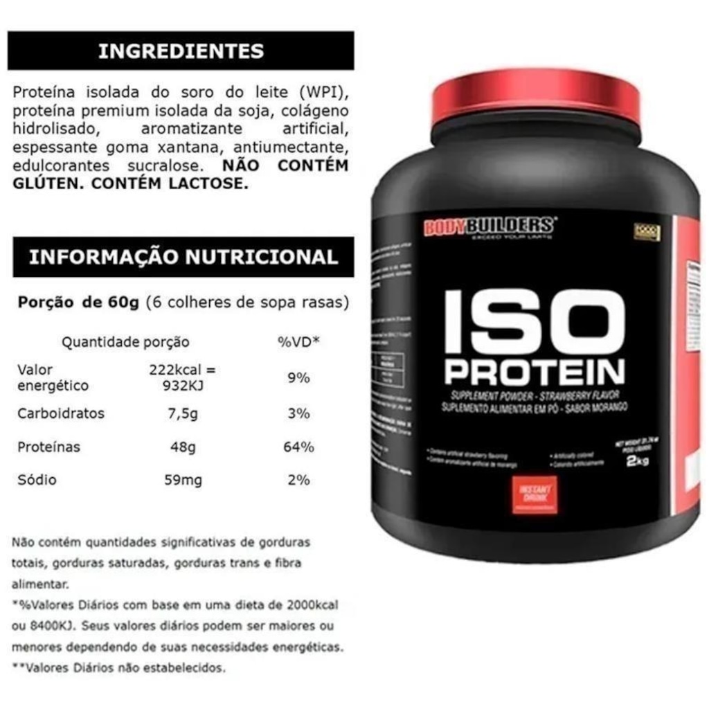 Imagem 2 do produto Kit 2x Iso Protein BodyBuilders - Chocolate - 2kg + Creatina - 300g + Big Size Mass Foods BRN Foods - Chocolate - 6Kg