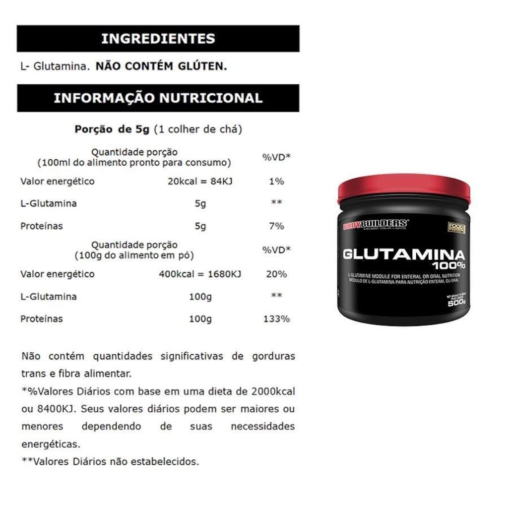 Imagem 2 do produto Kit 2x Glutamina Bodybuilders - 500g + Creatina - 300g