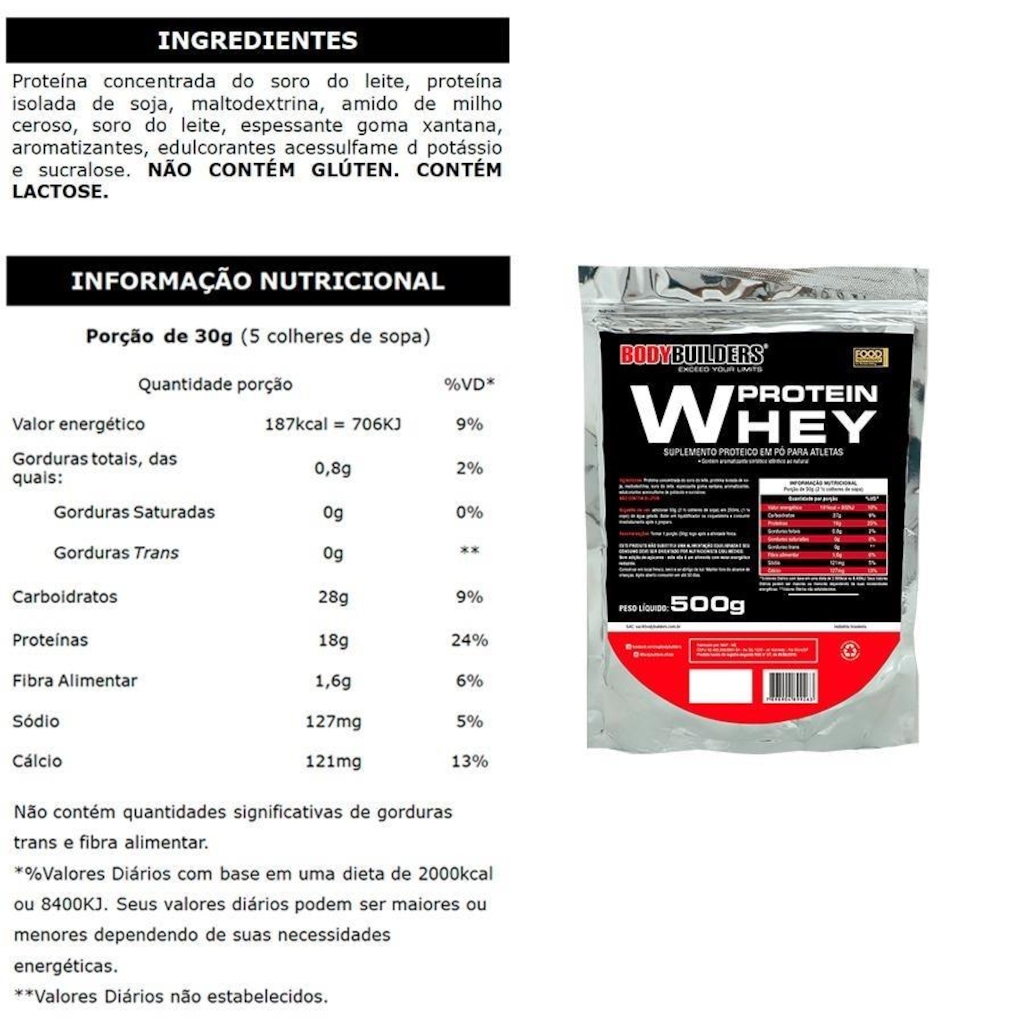 Imagem 2 do produto kit 4 Whey protein Bodybuilders - Baunilha - 500g + Bcaa + Creatina + Coqueteleira