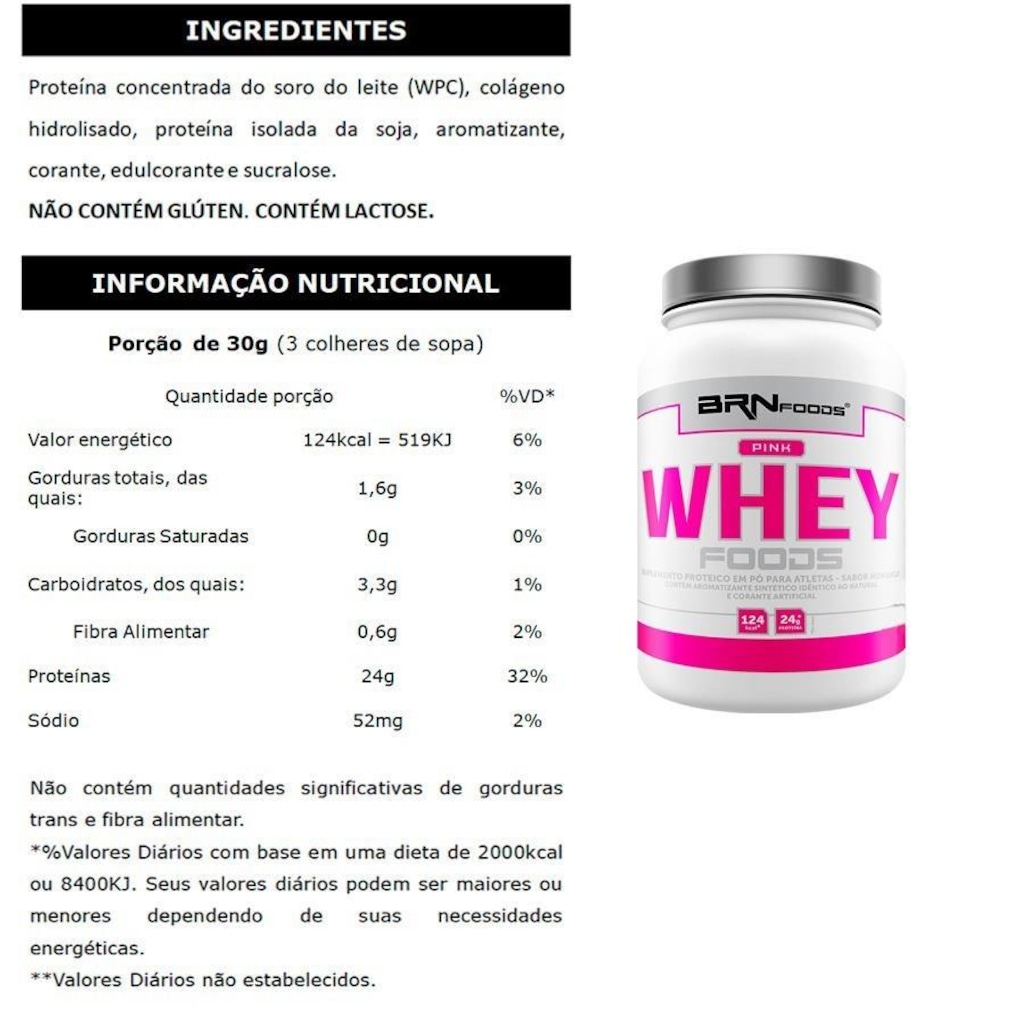 Imagem 2 do produto Kit Pink Whey BRN Foods - Baunilha - 900g + Pink BCAA - Tangerina + Colágeno + Coqueteleira