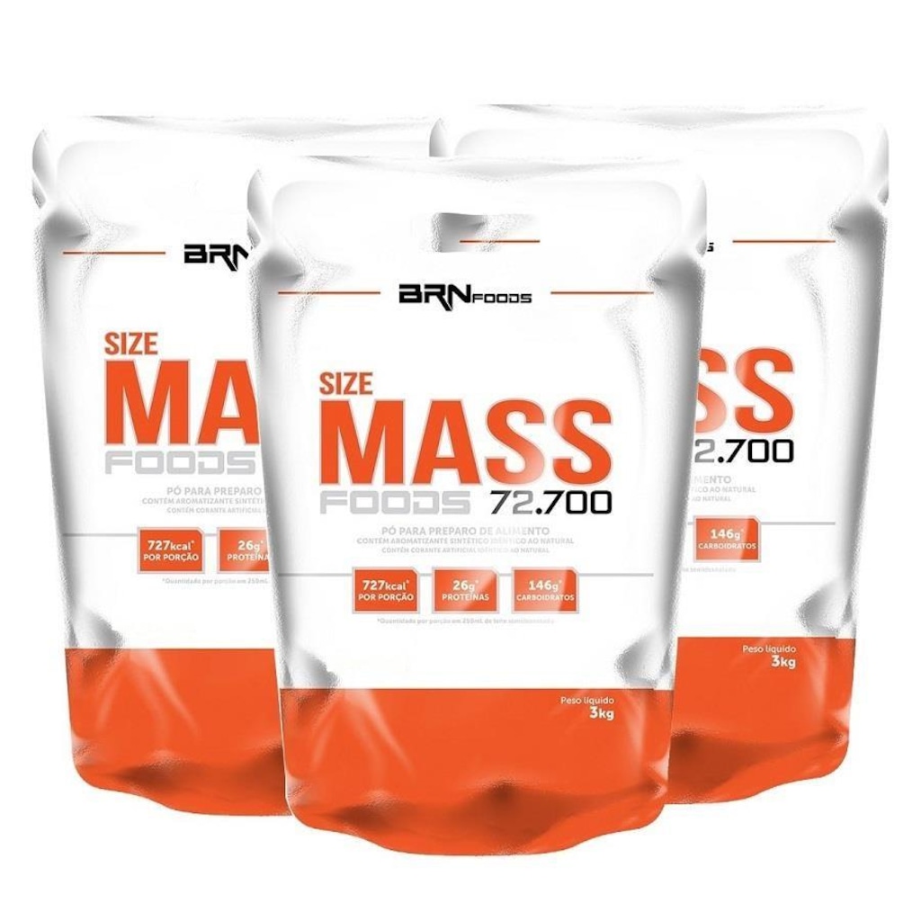 Kit Hipercalórico Size Mass BRN Foods - Chocolate - 3kg + 1x Size Mass - Baunilha - 3kg + 1x Size Mass - Morango 3kg