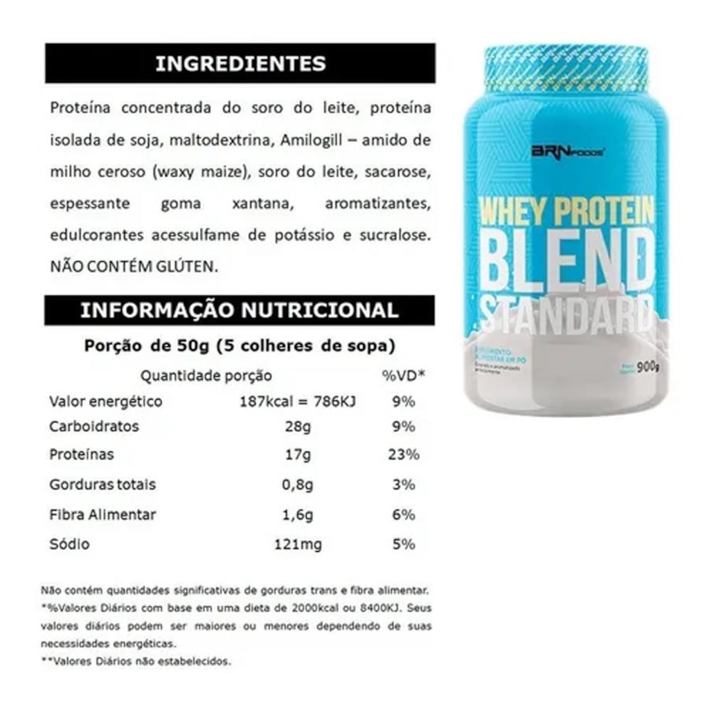 Imagem 2 do produto Kit 2x Whey Protein BRN Foods Blend Standard - Morango - 900g + 2x Creatina - 100g + 2x Bcaa + Coqueteleira