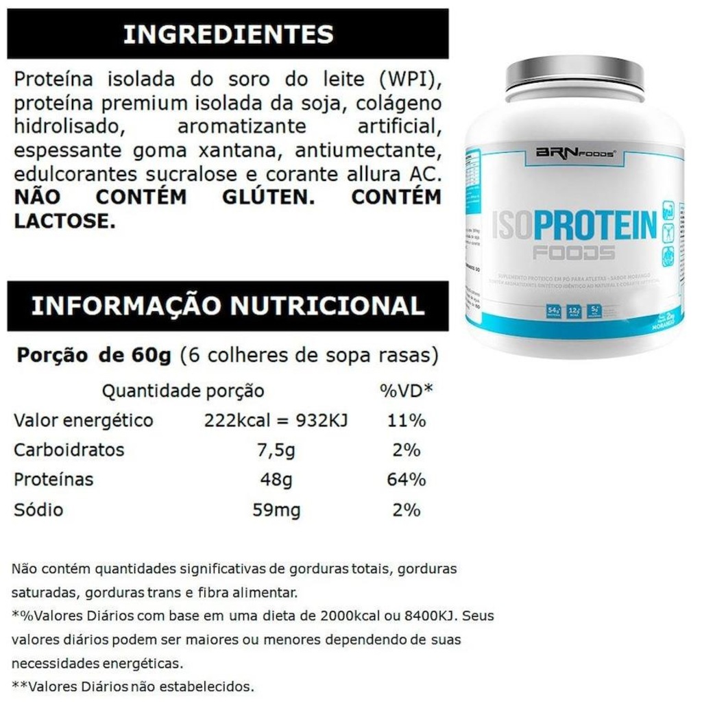 Imagem 2 do produto Kit 2x Iso Protein BRN Foods - Chocolate - 2kg + 2x BCAA - 100g + 2x Creatina - 100g + Coqueteleira