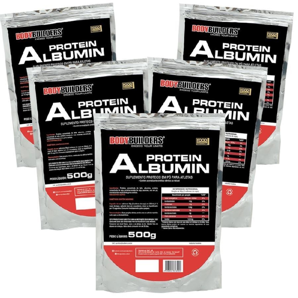 Kit 5x Albumin Protein Bodybuilders - Morango - 500g