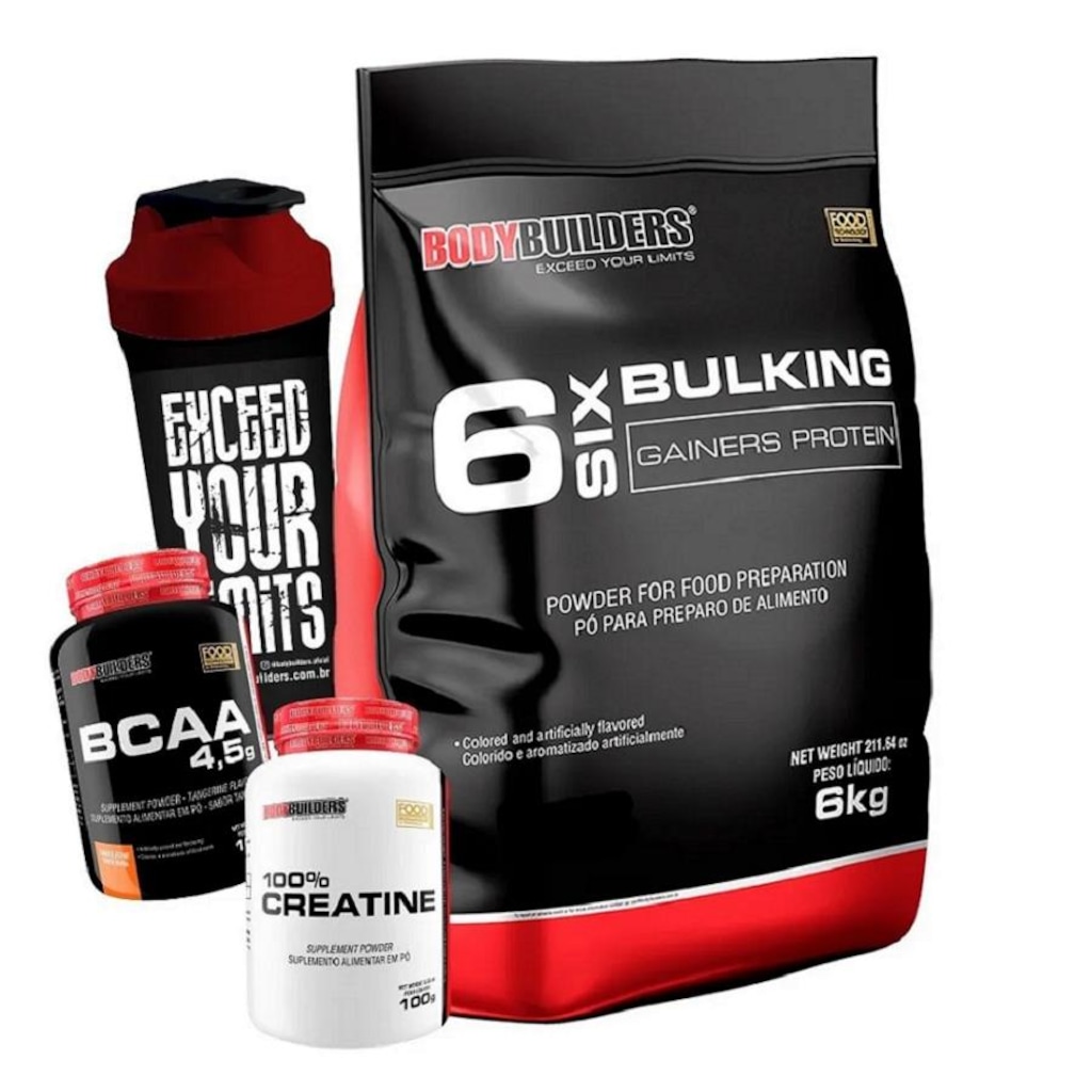 Kit Hipercalórico Bulking Bodybuilders - Chocolate - 6kg + Creatina - 100g + BCAA - 100g + Coqueteleira
