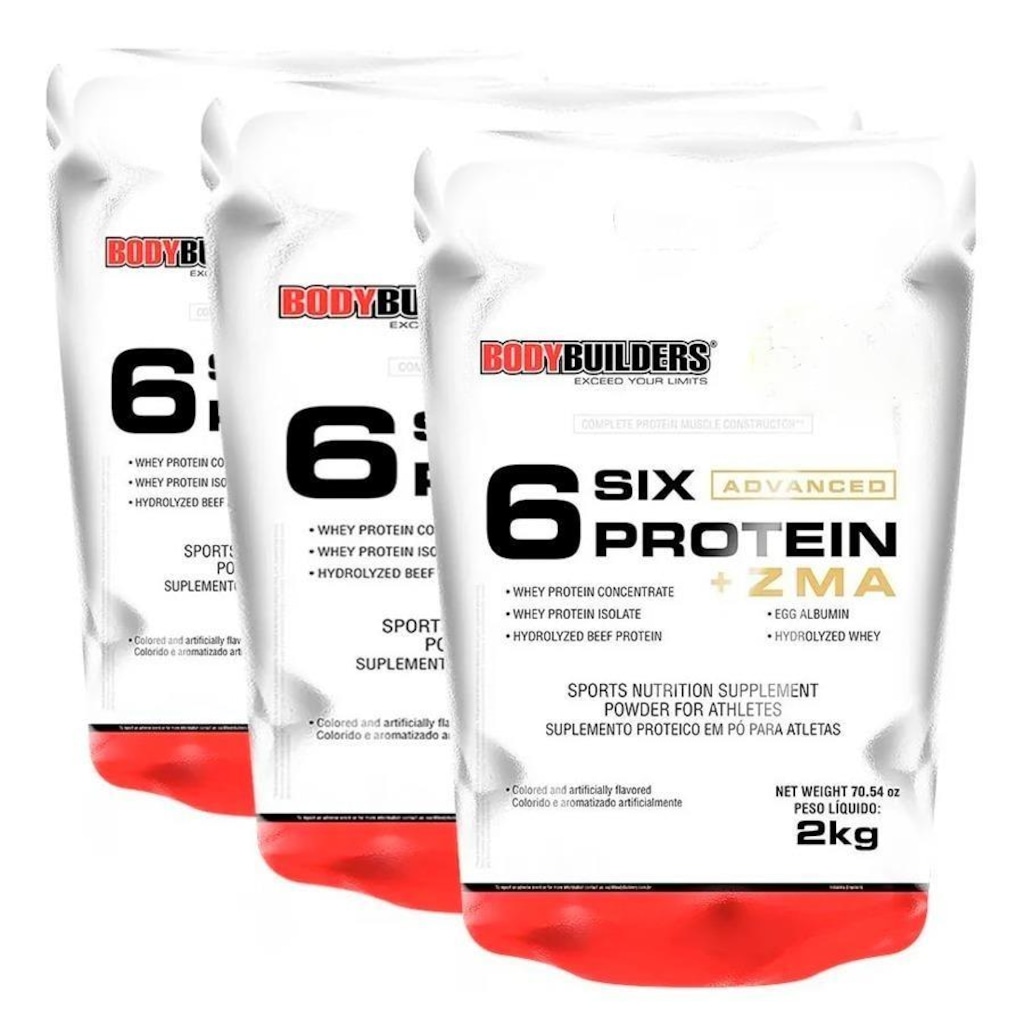 Kit Six Protein Bodybuilders Advanced - Morango - 2Kg - 3 unidades