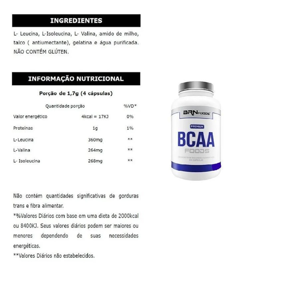 Imagem 3 do produto Kit Fusion BRN Foods - Baunilha - 2kg + BCAA Premium - 450caps + Coqueteleira