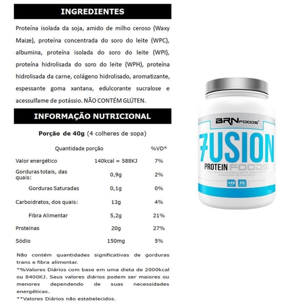 Imagem 2 do produto Kit Fusion BRN Foods - Chocolate - 900g + Size Mass - Chocolate - 3kg + BCAA Fit - Tangerina - 100g + Creatina - 100g + Coqueteleira