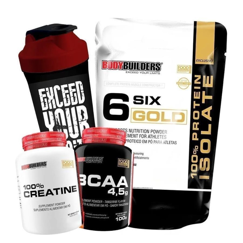 Kit 100% Whey Protein Isolado Bodybuilders - Baunilha - 2kg + Creatina - 100g + BCAA - 100g + Coqueteleira