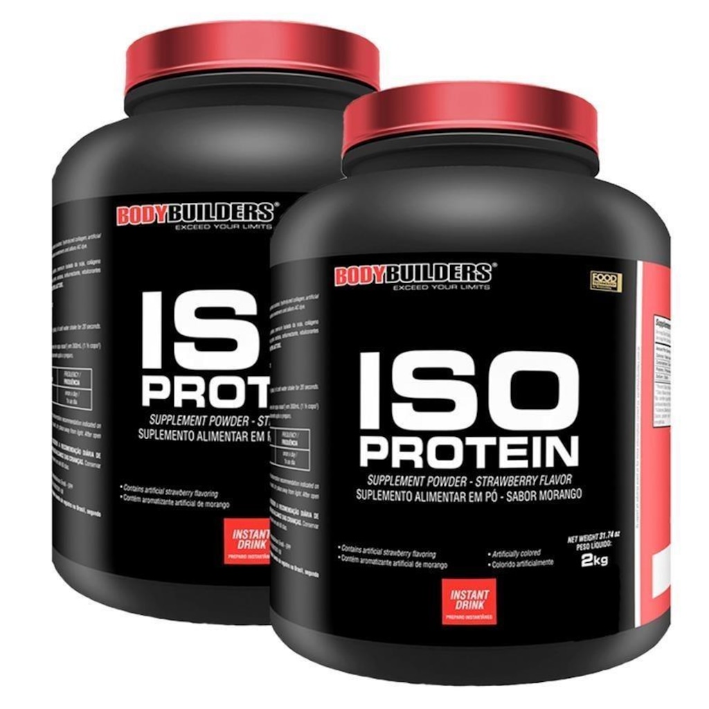 Kit 1x Whey Protein isolado Bodybuilders Baunilha -2kg  + 1x Whey Protein Isolado Morango -2kg
