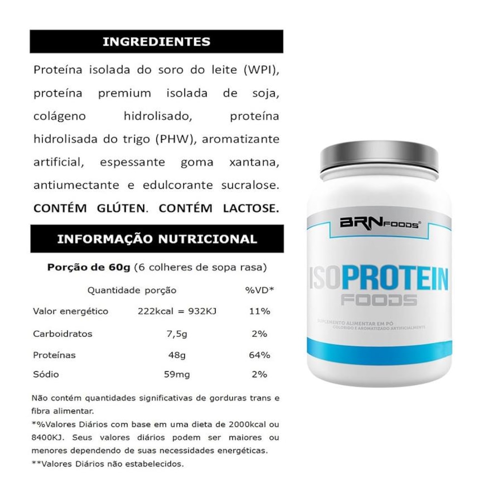 Imagem 2 do produto Kit 2x Whey Protein Isolado BRN Foods Baunilha - 900g + BCAA + Creatina + Pré Treino 8 Hours + Coqueteleira