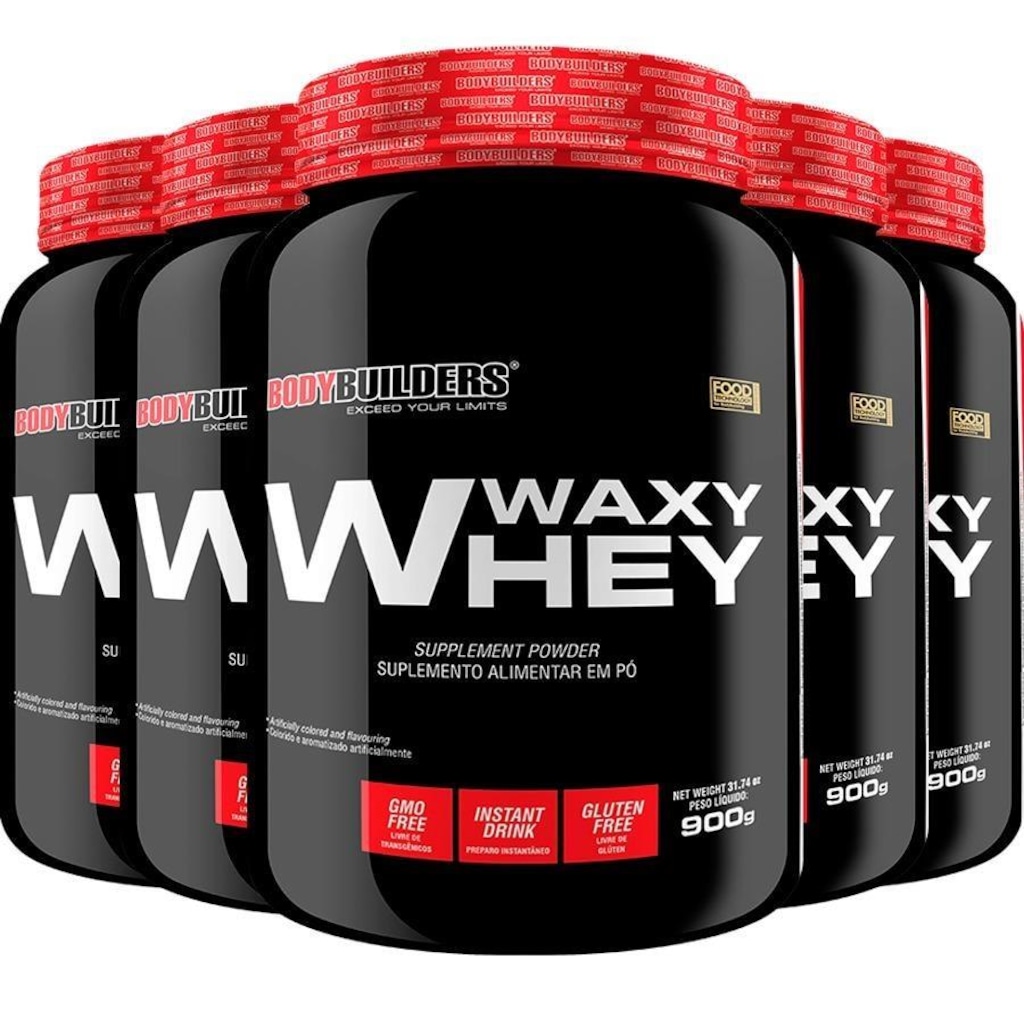 Kit Waxy Whey Bodybuilders - Morango - 900g - 5 unidades