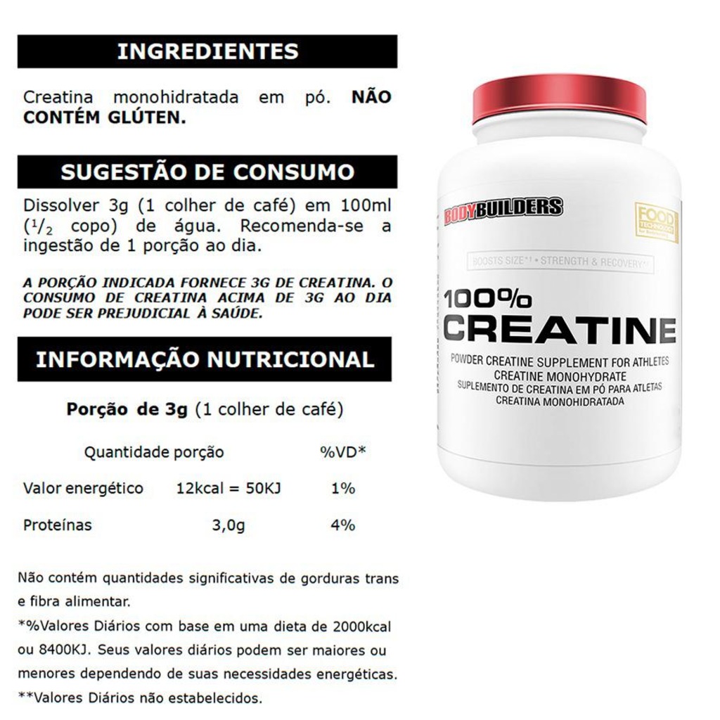 Imagem 3 do produto Kit Hipercalórico Bodybuilders Baunilha - 3kg + Creatina 100g + BCAA 100g + Glutamina 300g
