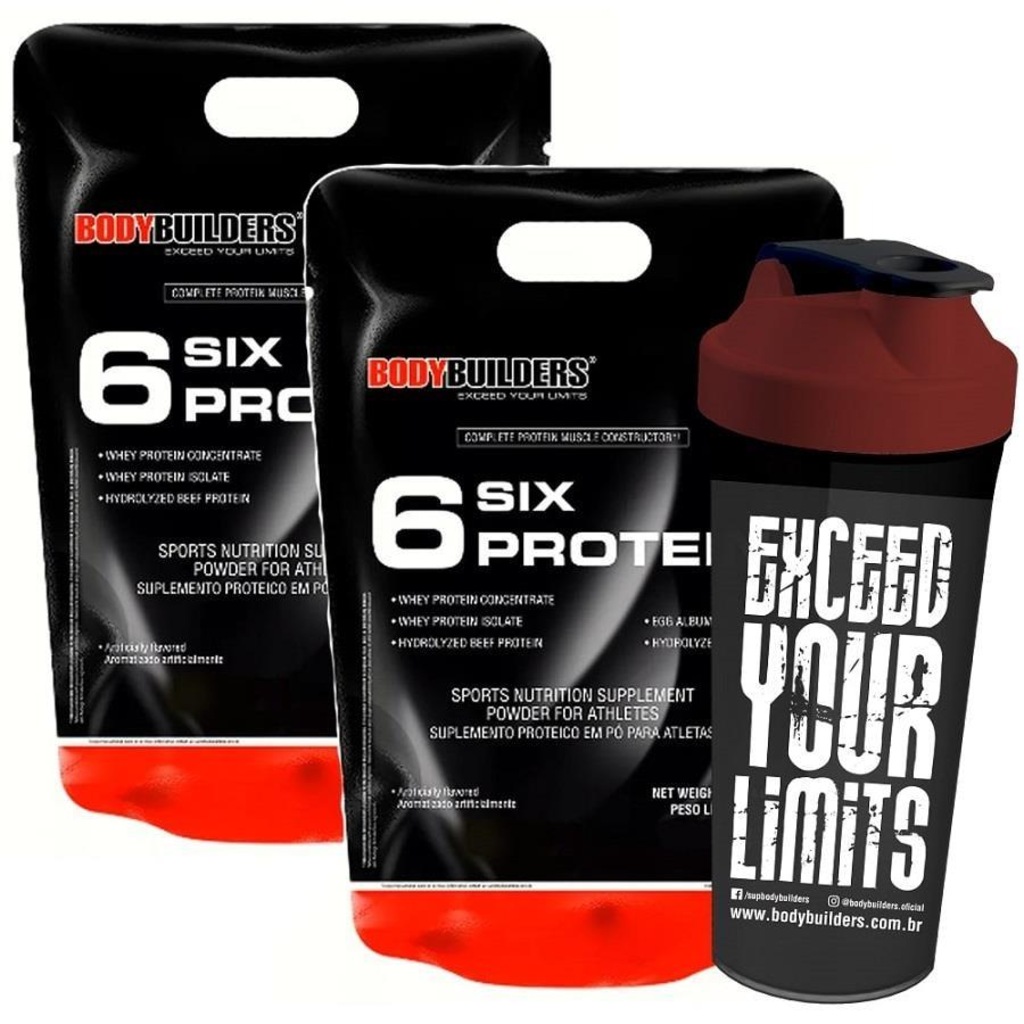 Kit Six Protein Choc 2kg + Six Protein Mor 2kg + Coqueteleira - Bodybuilders