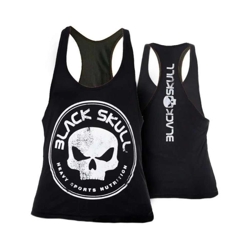 Camsieta Regata Black Skull Body Builder Cavada - Masculina - Foto 1