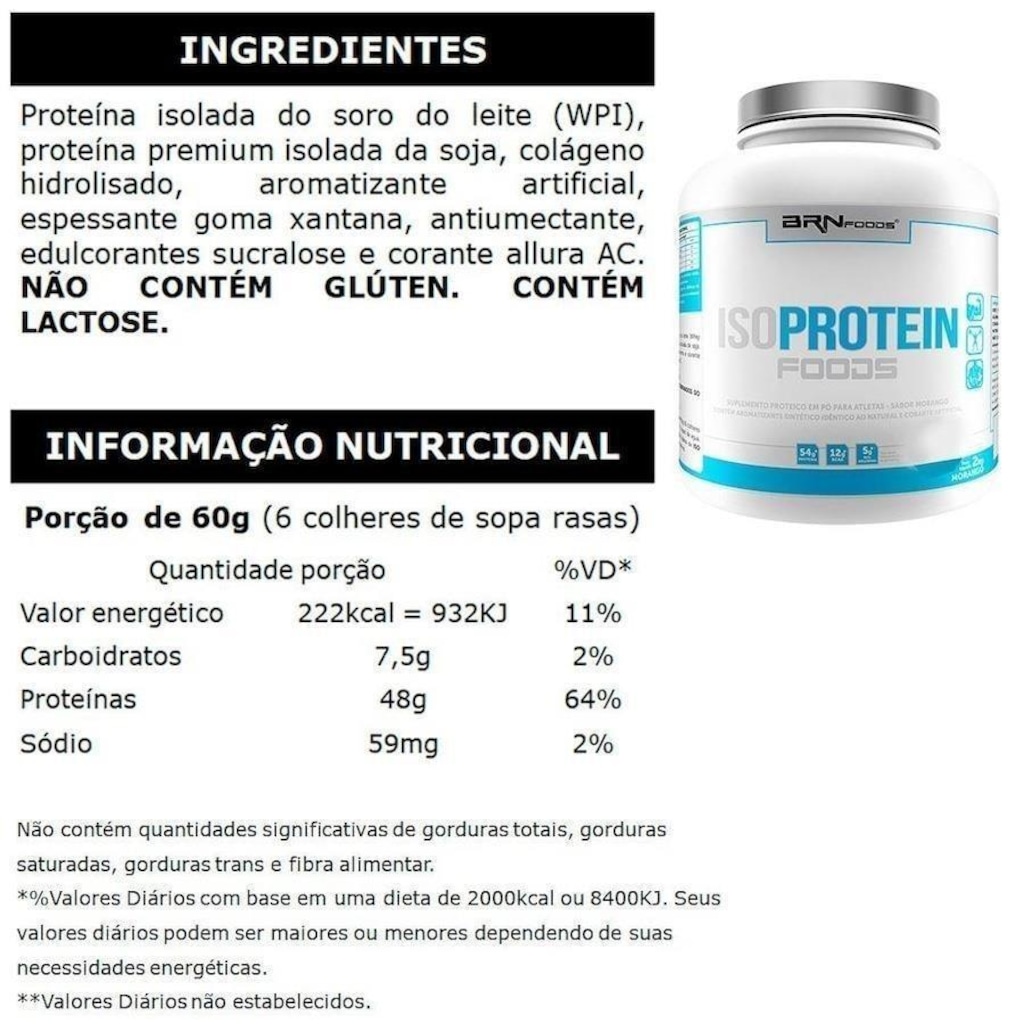 Imagem 2 do produto Kit Iso Protein Baunilha 2kg + Premium BCAA 120 cap + Creatina 100g - BRN Foods