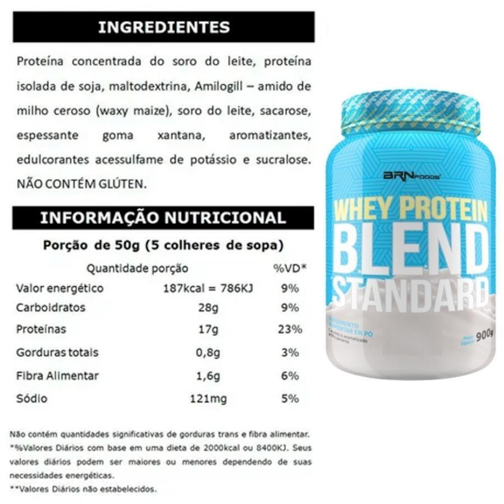 Imagem 2 do produto Kit 2x Whey Protein Baunilha 900g + BCAA + Creatina + Waxy Maize 800g + Coqueteleira - BRN Foods