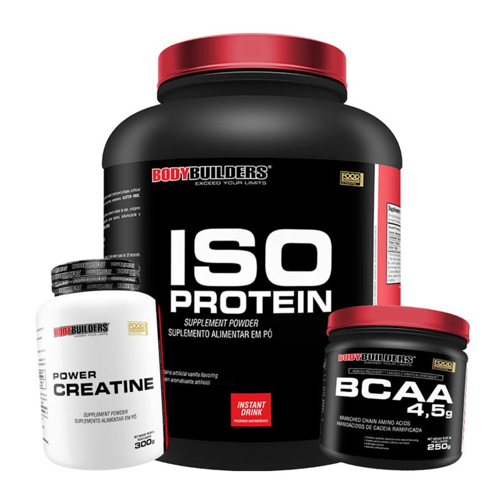 Kit Bodybuilders Whey Protein Isolado Chocolate 2kg + BCAA 4.5 250g + Creatina 300g